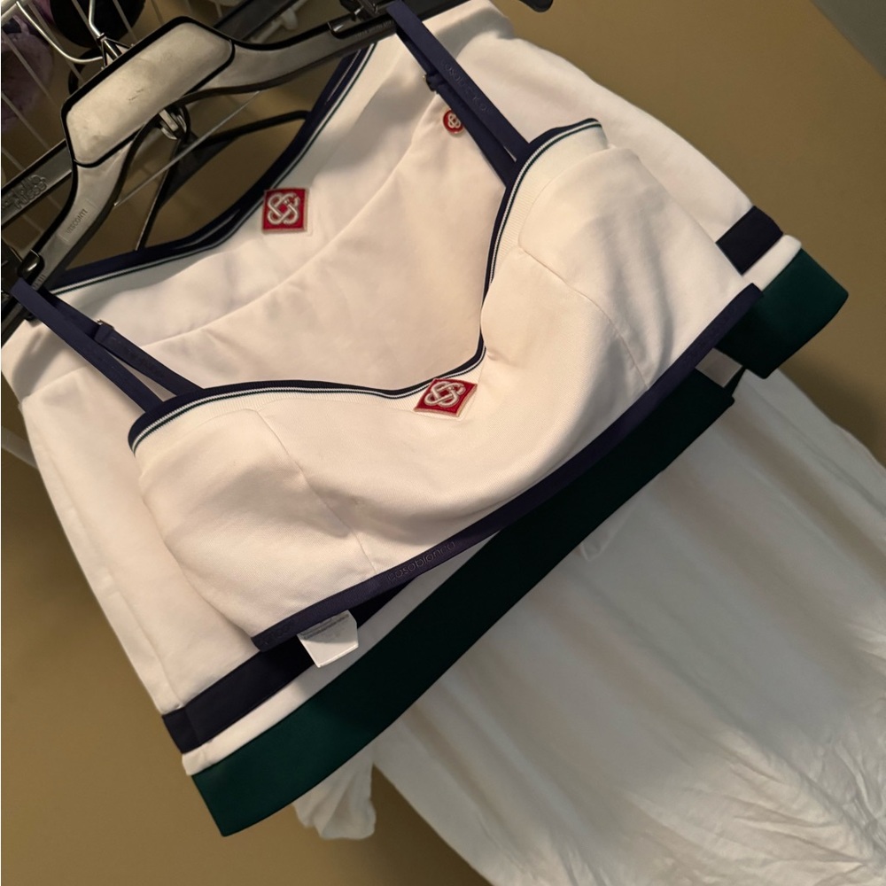 Casablanca White and Navy Sports Bra